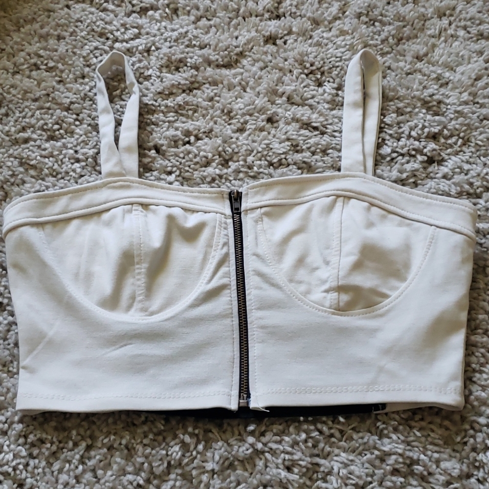White Zip Crop Bandeau